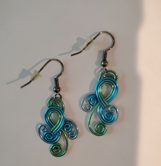 Handmade Jewelry - Vibrant Swirl Earrings in Blue and Green